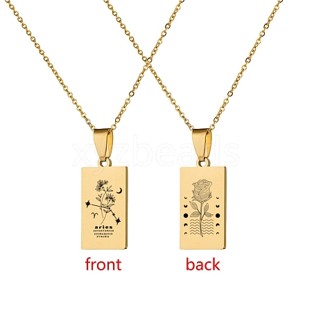 12 Constellation Stainless Steel Tarot Card Engraved Pendant Cable Chain Necklaces PW-WG94DCE-02-1