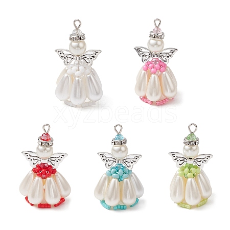 Pearlized Glass Pearl Beads  Pendants PALLOY-MZ00487-1