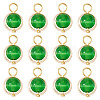 12Pcs Brass & Glass Imitation Cat Eye Round Charms PALLOY-TAC0237-03-2