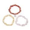 3Pcs 3 Styles Natural Rose Quartz & Citrine & Red Agate Chips Stretch Bracelets Sets BJEW-JB11076-03-4