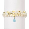 3Pcs 3 Style Natural White Jade & Moonstone & Synthetic Hematite Beaded Stretch Bracelets Set BJEW-JB09120-1