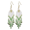 Woven Seed Beads & Natural Fuchsite Tassel Earrings EJEW-MZ00154-02-1