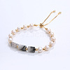 Natural Rutilated Quartz & Plastic Imitation Pearl Bead Slider Bracelets AT8786-6-1