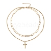 Vacuum Plating 304 Stainless Steel Double Chains Multi Layered Necklace with Cross Charms for Women STAS-E155-09G-1