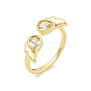 Rack Plated Brass Micro Pave Cubic Zirconia Teardrop with Wing Open Cuff Rings for Women RJEW-Z039-12G-1