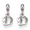 Platinum Rack Plating Alloy Rhinestone European Dangle Charms PALLOY-T048-36P-D-1