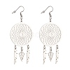 Tarnish Resistant 304 Stainless Steel Woven Net with Feather Dangle Earrings for Women EJEW-JE05005-2