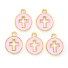 Light Gold Plated Alloy Enamel Pendants X-ENAM-R136-18B-1