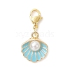 Shell Shape Alloy Enamel & ABS Plastic Imitation Pearl Pendant Decorations HJEW-JM02966-4