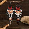 Bohemian Style Moon with Butterfly Glass Bead Handmade Dangle Earrings FV9347-2-1