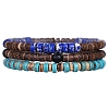 Synthetic Turquoise & Regalite & Coconut Shell Bead Stretch Bracelets Set PW-WG7E5E9-01-1