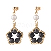 Pentagon and Shell Pearl Dangle Stud Earrings EJEW-TA00056-02-1