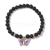 Round Natural Lava Rock Beads Stretch Bracelets for Women BJEW-JB11401-3