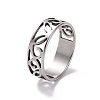 201 Stainless Steel Hollow Leaf Finger Ring for Women RJEW-J051-46P-1