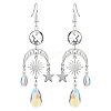 Moon & Star & Teardrop Brass & 304 Stainless Steel Chandelier Earrings EJEW-TA00397-1