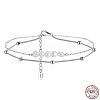 Rhodium Plated 925 Sterling Silver Double Layered Chain Anklet with Natural Freshwater Pearls AJEW-F162-013P-1