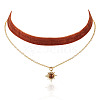 Alloy Resin Sun Pendant Single Face Dark Red Velvet Ribbon & Brass Chain Double Layered Choker Necklaces NJEW-TAC0039-2