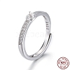 Anti-Tarnish Adjustable Rhodium Plated 925 Sterling Silver Finger Design Ring Mounts Fittings with Pearl Seat X-STER-F048-15P-4