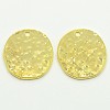 Alloy Blank Flat Round Hammered Pendants PALLOY-M031-07G-1