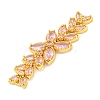 Brass Pave Pink Cubic Zirconia Flower with Leaf Links Connector Charms KK-P277-52G-02-2