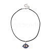 Evil Eye Glass Seed Beads Pendant Imitation Leather Cord Necklaces for Women NJEW-MZ00049-4