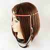 Women's Dyed Feather Braided Suede Cord Headbands OHAR-R187-06-2
