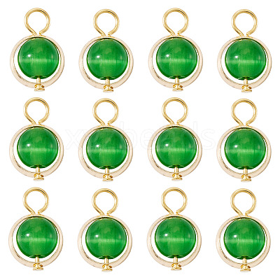 12Pcs Brass & Glass Imitation Cat Eye Round Charms PALLOY-TAC0237-03-1