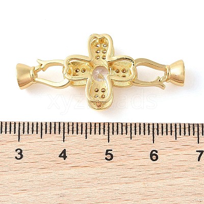 Rack Plating Brass Micro Pave Clear Cubic Zirconia Fold Over Clasps KK-S384-14G-1