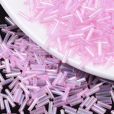 Transparent Colours Rainbow Glass Bugle Beads TSDB6MM01-1