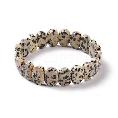 Natural Dalmatian Jasper Oval Beaded Stretch Bracelet G-E010-01K-1
