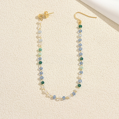 Brass Plastic Round Beads Long Stud Dangle Earrings for Women IU4158-1