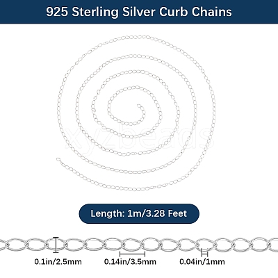 1M Rhodium Plated 925 Sterling Silver Curb Chains STER-BBC0007-95-1