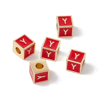 Rack Plating Brass Enamel Beads KK-B060-04G-03Y-1
