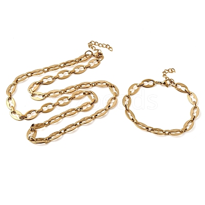 304 Stainless Steel Coffee Bean Chain Bracelet & Necklace Jewelry Sets SJEW-L199-19G-1