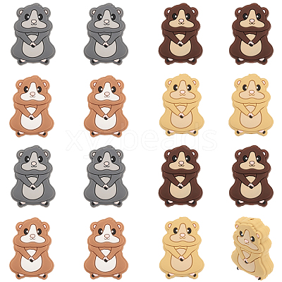 16Pcs 4 Colors Squirrel Food Grade Eco-Friendly Silicone Focal Beads SIL-CA0003-02-1