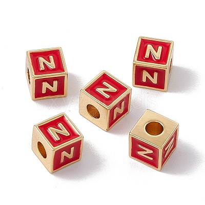 Rack Plating Brass Enamel Beads KK-B060-04G-03N-1
