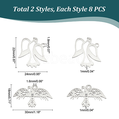 16Pcs 2 Styles 304 Stainless Steel Pendants STAS-UN0050-33-1
