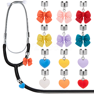 24Pcs 12 Styles Heart & Bowknot Resin Stethoscope Pendant Decorations HJEW-SP0001-58-1