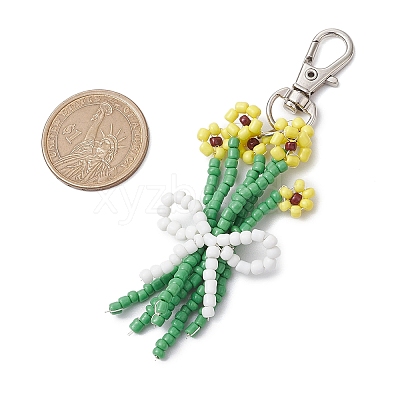 Bouquet Glass Seed Beaded Pendant Decoration HJEW-JM02561-01-1