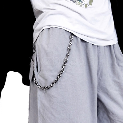 2Pcs 2 Style Zinc Alloy Skull Link Chain Waist Belt AJEW-AR0001-75-1