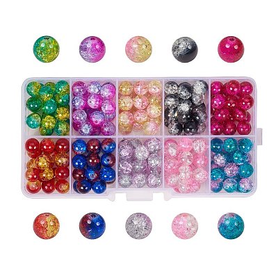 10 Colors Round Transparent Crackle Glass Beads CCG-YW0001-B-1