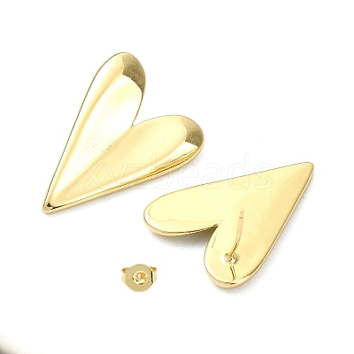 Heart Brass Stud Earrings for Women EJEW-F311-02G-1