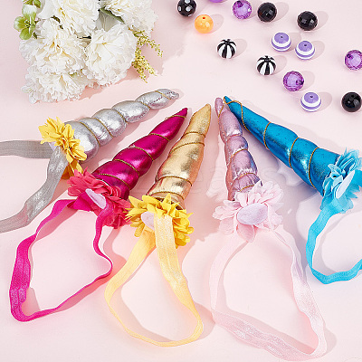 5Pcs 5 Colors Cloth Unicorn Horn Headbands for Kids OHAR-DR0001-01-1