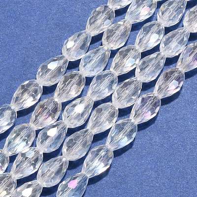 1Strand Electroplate Glass Faceted Teardrop Beads Strands X-EGLA-D015-12x8mm-01-1