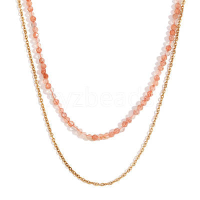 18K Gold Plated Stainless Steel & Natural Green Opal Beaded Double Layer Necklaces for Women QW1726-5-1