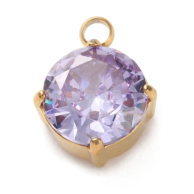 304 Stainless Steel Micro Pave Cubic Zirconia Pendants STAS-K292-01G-06-1