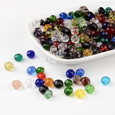 Faceted Rondelle Transparent Glass Beads GLAA-R152-8mm-M1-1