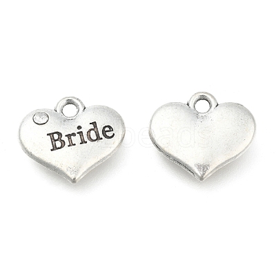 Wedding Theme Antique Silver Tone Tibetan Style Heart with Bride Rhinestone Charms TIBEP-N005-12E-1
