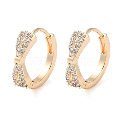 Brass Micro Pave Clear Cubic Zirconia Hoop Earrings LS-EJEW-S234-03G-1