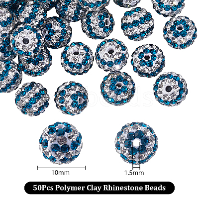 50Pcs Polymer Clay Rhinestone Beads PORC-OC0001-13B-1